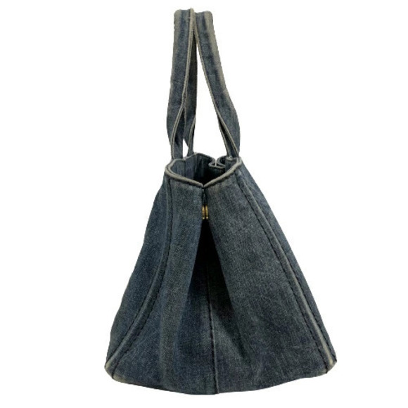 PRADA Canapa Tote Bag Blue Denim Gold Hardware Women  Prada Canapa TU Denim Tote Bag Shoulder Handbag AVIO Blue Cowhide Leather